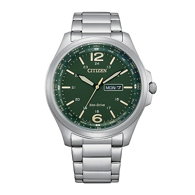 #ad Citizen Eco Drive Men#x27;s Calendar Green Compass Dial Sport Watch 44mm AW0110 58X $118.99