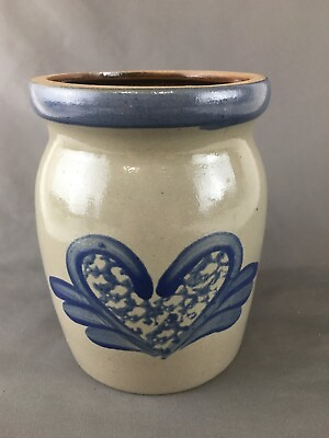 #ad Vintage BBP Beaumont Brothers Pottery Salt Glaze Crock Vase 1998 Heart w Wings $12.59