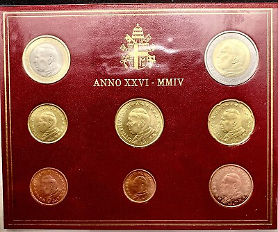 #ad 2004 VATICAN CITY 8 Coins POPE JOHN PAUL II SET Box Chest from 1c to 2 Euro Exc $189.90
