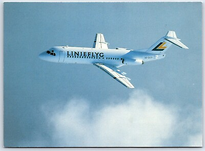 #ad Aviation Postcard Linjeflyg Airlines Fokker F28 4000 In Flight Plane Stats EY14 $4.99