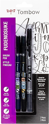 #ad Tombow 62039 Fudenosuke Brush Pens 3 Pack. Soft Hard and Twin Tip Markers New $15.57
