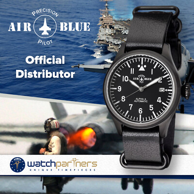 #ad Air Blue ALPHA A PVD Pilots watch Auto Date Sapphire Crystal 44mm case $217.16