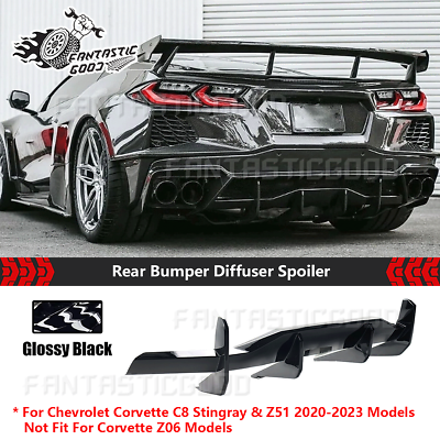 #ad For Corvette C8 Z51 Stingray 20 23 STG 3 Gloss Blk Rear Bumper Diffuser Spoiler $279.88