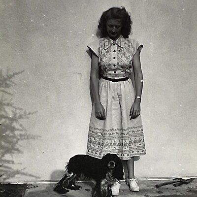 #ad VA Photograph Pretty Woman Lovely Lady Dress Cocker Spaniel Dog 1940 50#x27;s $14.50