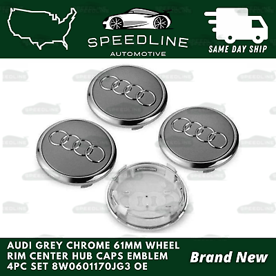 #ad Audi Grey Chrome 61mm Wheel Rim Center Hub Caps Emblem 4PC Set 8W0601170JG3 OE $19.99