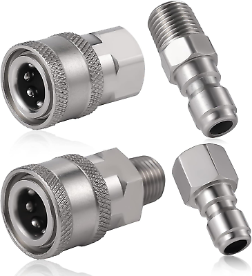 #ad 4Pcs Pressure Washer Coupler NPT 1 4 Inch Stainless Steel Quick Connect Fitting $22.69