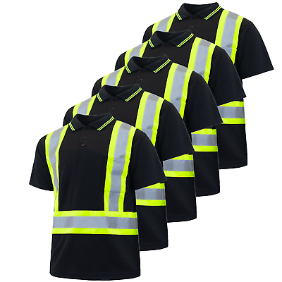 #ad #ad Hi Vis Black Safety Workwear Short Sleeve Polo Shirt Two Tone Reflective Tape $77.50