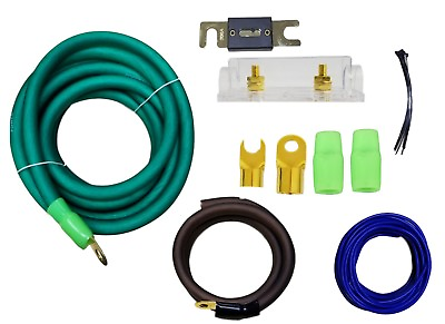 #ad 0 Gauge Amplfier Power Kit for Amp Install Wiring Green 1 0 Ga Cables 4500W $32.43