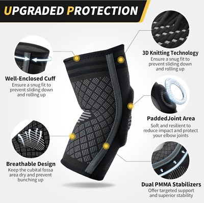 #ad Elbow Brace for Tendonitis Compression Sleeve With Gel Pad Dual Stabilizers 2pk $15.99