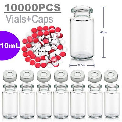 #ad 10000PCS Headspace Vial Clear GC HPLC Aluminum Crimp PTFE Rubber Cap 20mm Bottle $227.99