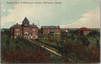 #ad McPherson Kansas Postcard quot;General View of McPHERSON COLLEGEquot; 1908 Cancel $4.50