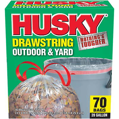 #ad Husky 39 Gal Drawstring 70 Ct Clear Yard Bag $20.99