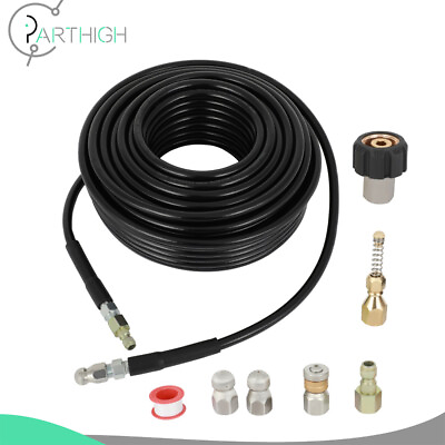 #ad 100Ft 1 4quot;M NPT Drain Cleaning Hose Sewer Jetter Nozzles Kit For Pressure Washer $44.75