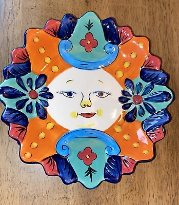 #ad Tabletop Gallery 2 Plates 8” Talavera Sun Hand Sculpted amp; Painted Pottery $30.00