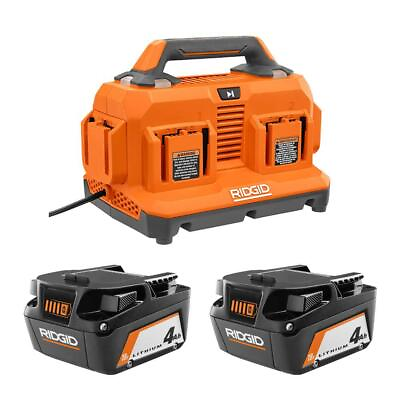 #ad RIDGID Power Tool Batteries 4.0 Ah W 6 Port Sequential Charger Orange 2 Pack $236.94