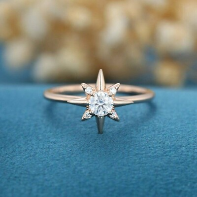 #ad 0.50 Ct Real Moissanite North Star Minimalist Wedding Ring 14K Rose Gold Plated $116.31