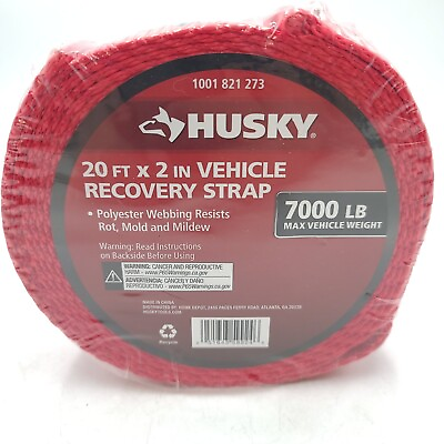 #ad Husky 2quot; 20 Ft Red Polyester Webbing Vehicle Recovery Tow Strap 7000 LB Max $13.52