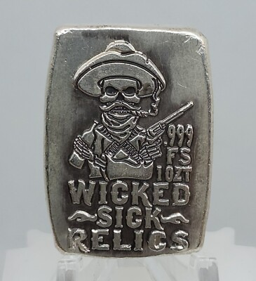 #ad Wicked Sick Relics Bandido Mexican Gunslinger Bandit 1oz .999 Poured Silver Bar $48.97