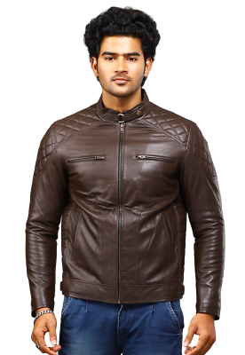 #ad Genuine Lambskin Leather jacket Quilted Shoulder Style Brown Leather For men#x27;s $178.00