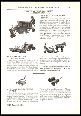 #ad 1929 Ideal Power Lawn Mower Triplex Bulldog Vintage trade photo print ad $14.95