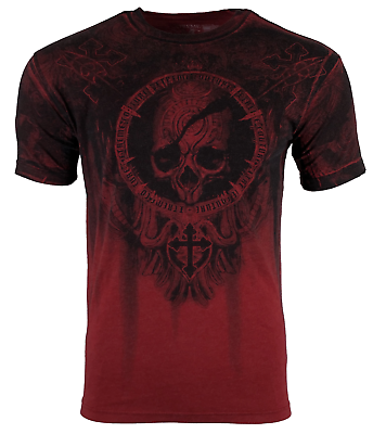Xtreme Couture Affliction Men#x27;s T Shirt SHADOW WALKER Red Biker Skull S 5XL $23.99