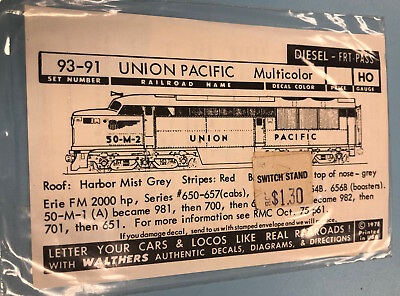 Vintage 93 91 Union Pacific Model Train Decals $11.69
