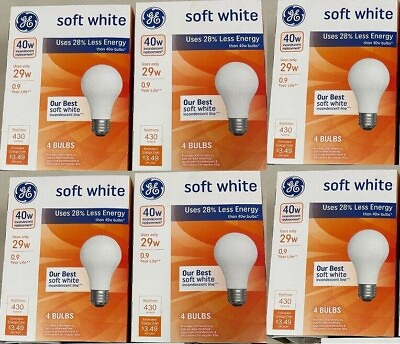 #ad GE 24 Bulbs 40 Watt Light Bulbs A19 Soft White Medium Base 390 Lumens 6 Packs $31.99