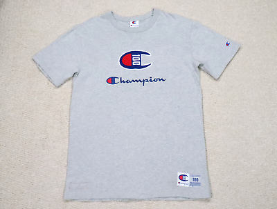#ad Champion 100 Shirt Large Heather Gray Textured Logo Streetwear Y2K Spellout C $26.86