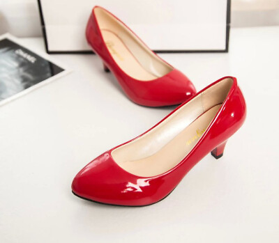 #ad #ad Womens Ladies Slip On Pumps Low Chunky Block Heel Office Work Pump Shoes OL $20.90