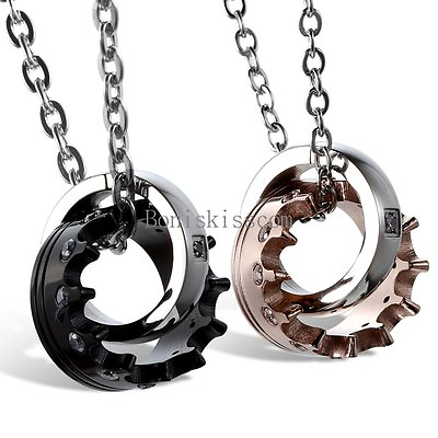 #ad His and Hers Stainless Steel Queen Crown Couple Ring Charm Pendant Necklace $16.99