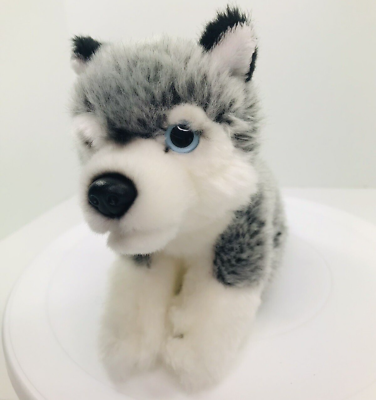 #ad FAO Toys R Us Gray White Husky Puppy Dog 7quot; Plush Blue Eyes Realistic 2014 $15.50