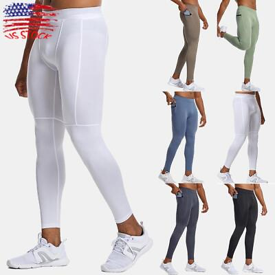 #ad Mens Compression Trousers Sports Gym Fitness Workout Running Leggings Yoga Pants $21.89
