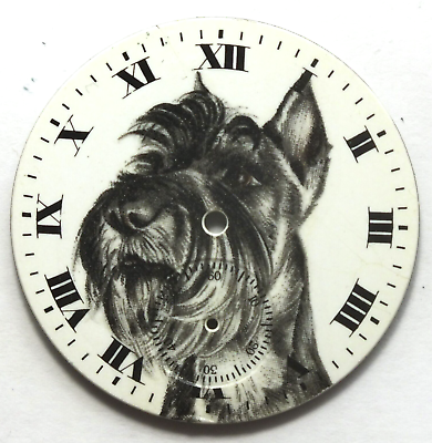 #ad Waltham 12 Size Scottish Terrier Dog Color Pocket Watch Porcelain Dial LW451 $45.00