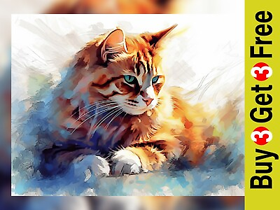 #ad Graceful Charm: Ginger Cat Oil Painting Print Wall Art for Cat Lovers 5quot;x7quot; GBP 4.99