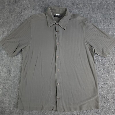 #ad #ad Jhane Barnes Shirt Medium Short Sleeve Button Up 100% Silk Green Herringbone $14.99