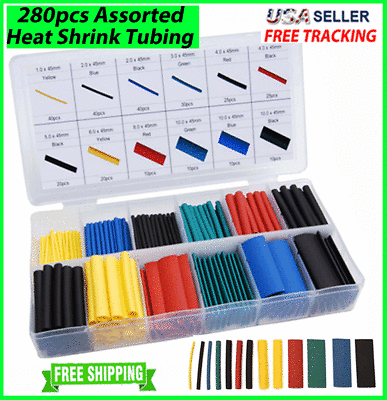 #ad 280pcs HEAT SHRINK TUBING Sleeve Cable Wire Wrap Tube 2:1 Assortment Kit Box Set $6.69