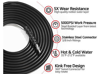 #ad YAMATIC Wear Resistant Rubber Pressure Washer Hose 25FT 3 8quot; 5000PSI Swivel Kin $47.00