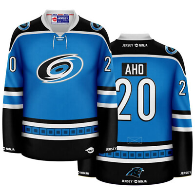 #ad #ad Carolina Hurricanes x Panthers Blue Sebastian Aho Mashup Hockey Jersey $134.95