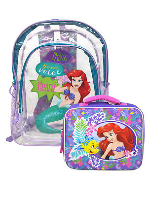 #ad The Little Mermaid Transparent Backpack 16quot; amp; Ariel Insulated Lunch Bag Set $27.99