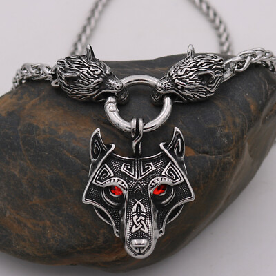 Mens Celtic Wolf Head Pendant Necklace Norse Viking Fenrir Stainless Steel Chain $19.99