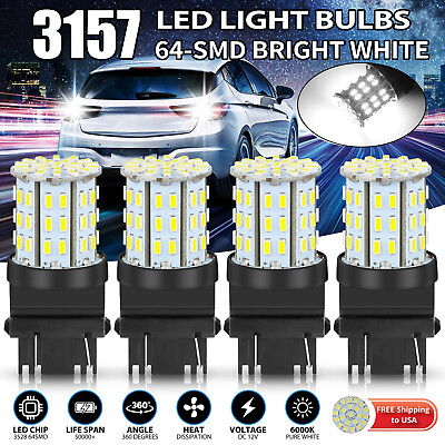 #ad 4X 3157 64SMD LED Reverse Tail Brake Stop Turn Signal DRL Light Bulb 6000K White $8.98
