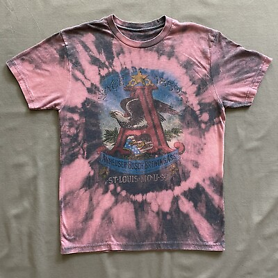 #ad Anheuser Busch T Shirt Mens Medium Acid Wash Bleach Beer Alcohol Casual Used $8.37