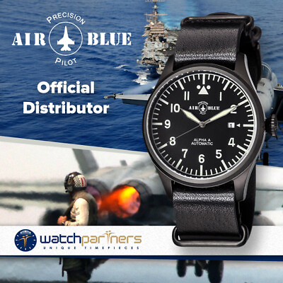 #ad Air Blue ALPHA A PVD Pilots watch Auto Date Sapphire Crystal 44mm case $217.16
