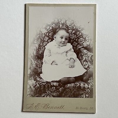 #ad Antique Cabinet Card Photograph Adorable Baby Girl ID Ella Wiant McHenry IL $16.95