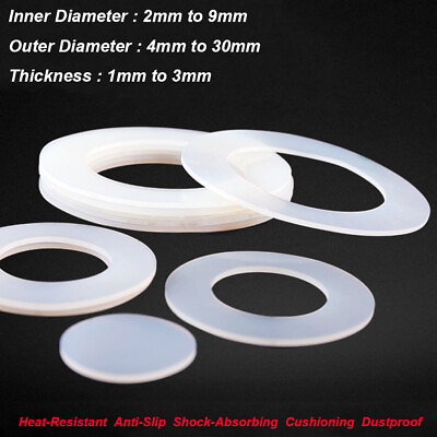 #ad Clear Silicone Gasket Round Washer Flat Seal Spacer Inner Diameter 2mm to 9mm $1.99