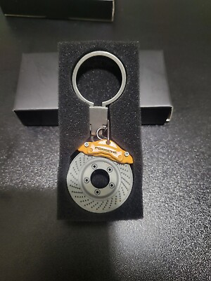 #ad PORSCHE Keychain COMBO Yellow Brake Caliper Ring Fob Free Sheild Keychain $29.99