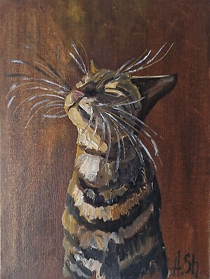 #ad Original oil painting tabby cat kitten Pet portrait Сat lover artwork 7×9.5quot; $35.00