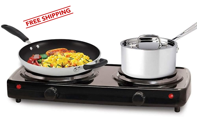 #ad Electric Cast Iron Burner Stove Top Double Hot Plate Countertop Portable Black $54.75