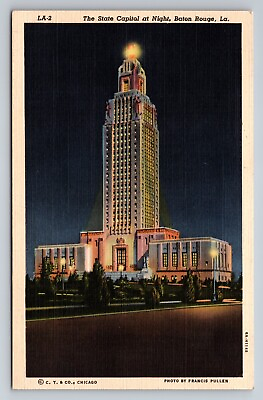 #ad State Capital At Night Baton Rouge Louisiana Vintage Unposted Linen Postcard $7.00