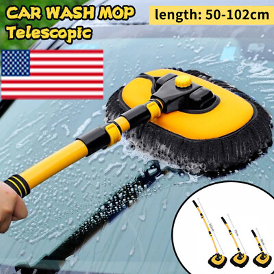 #ad Adjustable Telescopic Car Wash Brush Kit Mop Long Handle Vehicle Cleaning Tool $19.69